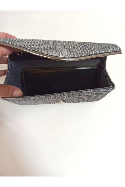 dizaynbag Kadın platin simli biye aksesuarlı abiye çanta