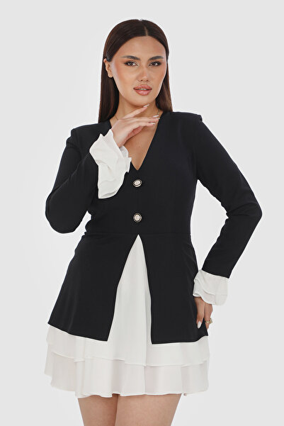 SUSEB Ceket Elbise Şifon Krep Detaylı