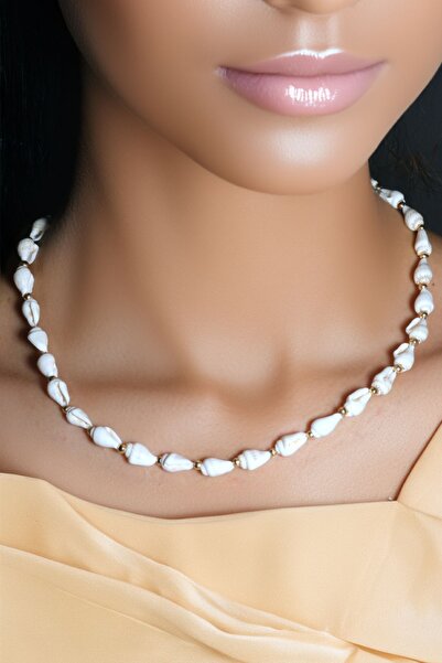 Chillin' 45 cm Seashell Gold Bead Detailed Stylish Adjustable Women's Necklace
