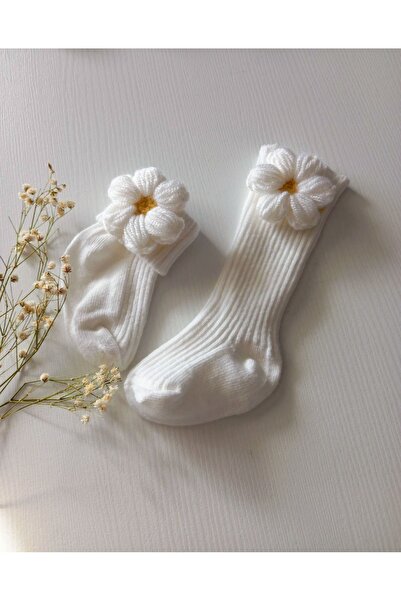 PAMBIK AYAKLAR جوارب قطنية محبوكة للركبة للفتيات مع إكسسوارات ديزي