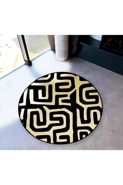 Rugs Modern Halı Mira Round Black Beige Thick Line Themed Woven Base Modern D...