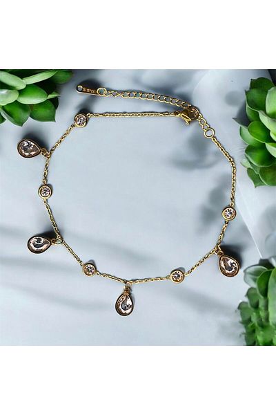 lolajewelry Luxury Steel Gold Color New Season Zircon Stone Steel Anklet