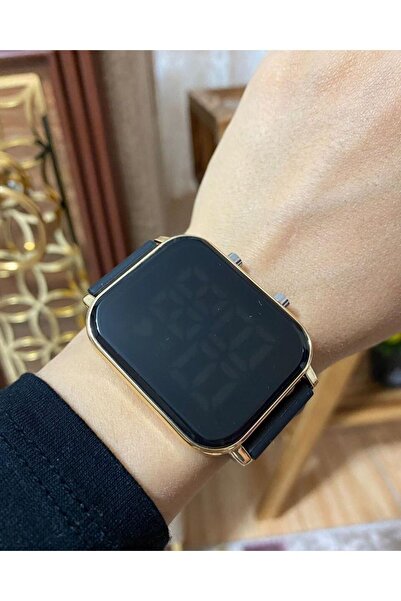 ÇENÇEN Kadın Siyah Silikon Kordon Rose Kasa Dijital Led Kol Saati