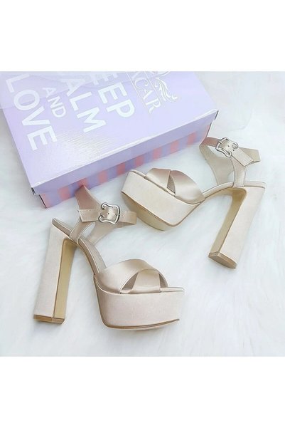 ASLIACAR 14 Cm Heeled Nude Satin Engagement & Evening Dress Shoes Aslı Acar