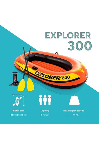 Intex Pool and Sea Riding Boat - Paddle Inflatable Boat Set, Explorer 300-211x117x41 cm