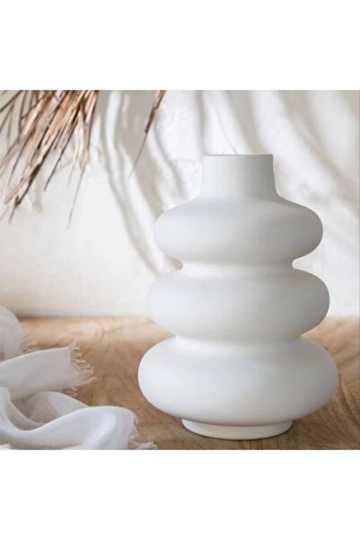 homedizayn Iskandinav Tarz Minimal Twist Dekoratif Beton Vazo Beyaz