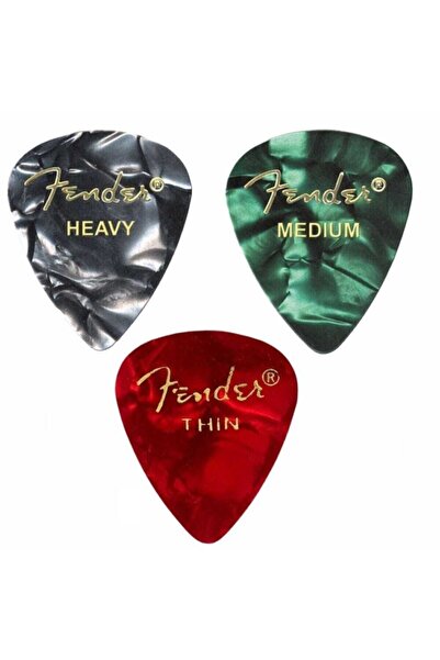 FENDER Premium Celluloid Moto Picks Thin Red Medium Green Heavy Black Set