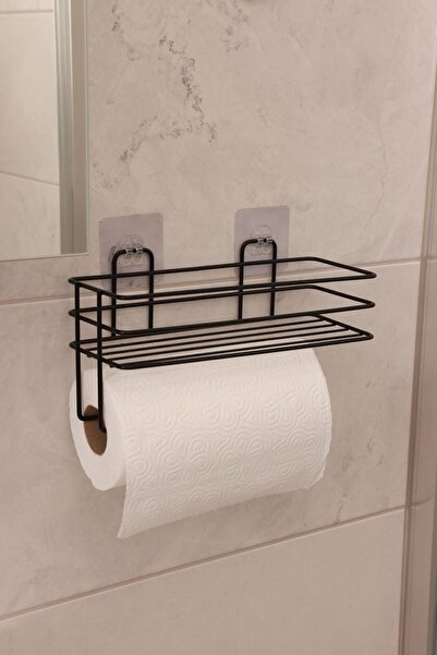 BUSEMSİ HOME حامل مناديل ورقية مع رف لاصق، حامل مناديل، حامل ورق المناشف، رف منظم للمطبخ والحمام الأسود