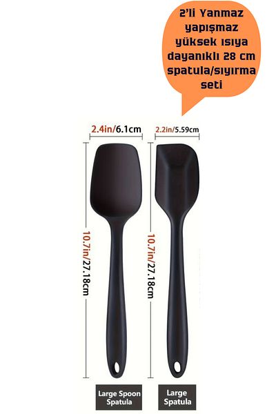 BRE HOME High Heat Resistant Set of 2 Full Silicone Spatulas - Fireproof and Non-stick 28 cm