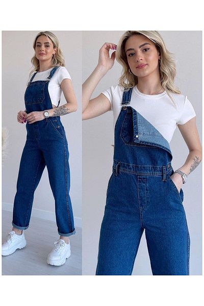 BelezaStore Τζιν Ολόσωμες φόρμες Gardener Salopet Σκούρο Μπλε Μακρύ Τζιν Salopet