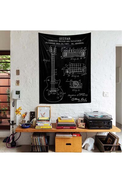 The Lucid Lab Gibson Les Paul Gitar Chalkboard Duvar Örtüsü - 100 Cm X 135 Cm