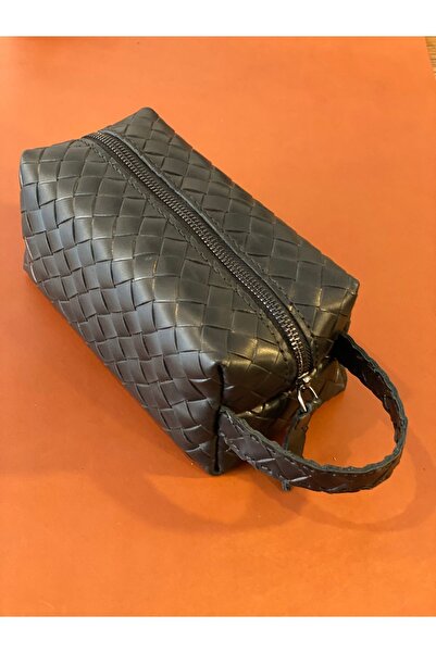 MAT Deri حقيبة يد رجالية سوداء بسحاب من الجلد الطبيعي الناعم مصنوعة يدويًا لم...