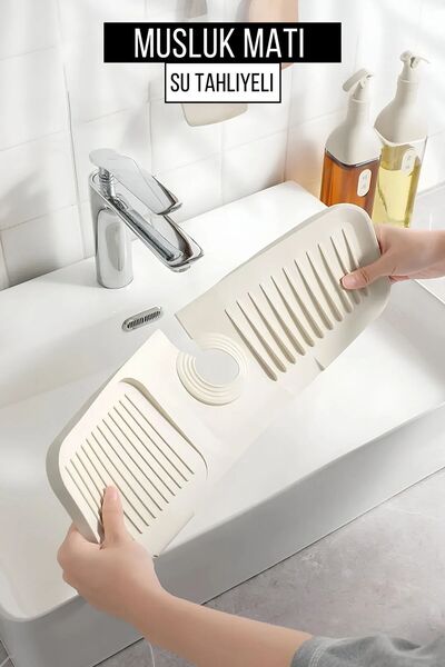 Housedec Beyaz Slikon Esnek Su Tutucu Düzenleyeci Kaydırmaz Abdest Matı Muslu...