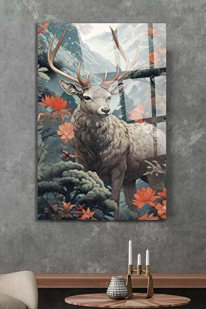 TAULART Pictură pe sticlă nerezistentă cu imaginea de cerb minunat, cadou pen...
