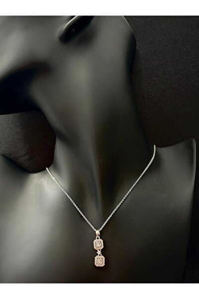 PRİDE COLLECTİON Baget Set 2'li Zirkon Çift Bagetli Kolye Set