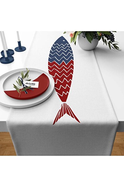 The Lucid Lab Μπουργκόνι & Μπλε ένα Fish Runner Cover - 40 cm x 140 cm