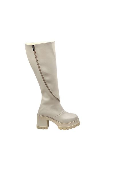 bescobel ToYhan Beige High Heel Boots - SkinnY Side Zipper, 9 Cm