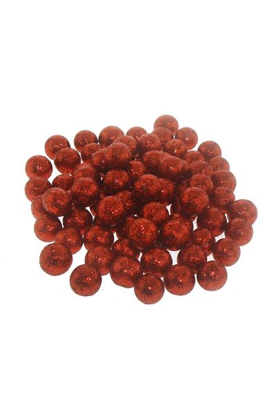 mutlu adım Red Glitter Styrofoam Ball - 1.5cm / 110 Pieces New Year