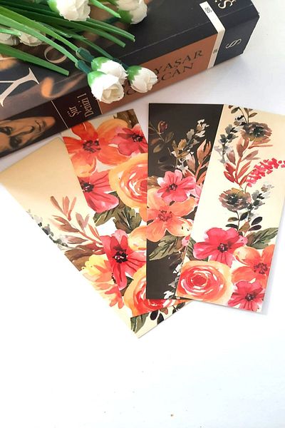 Emtory Home Semn de carte din seria de flori din 12 piese - Acoperire groasă - 4,5x15cm - Cadou școlar - Motiv floral