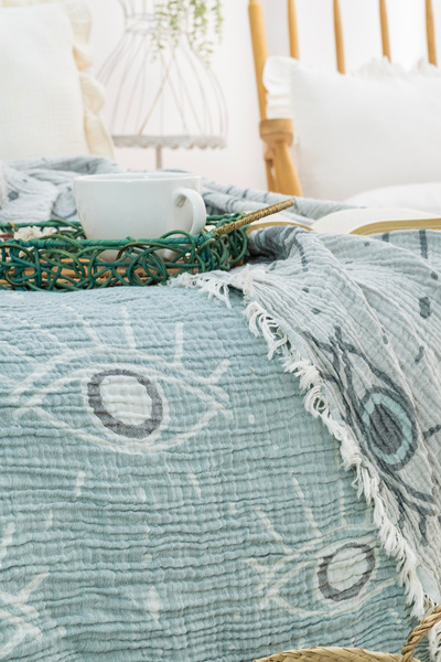 MEET MAYA NATURAL Muslin Patterned Oversize Bedspread - Pique, Sofa Cover, Blanket