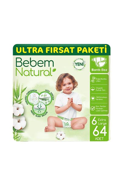 Bebem Natural Ultra Fırsat Baby Diapers - Size 6, Pack of 192 (64X3)