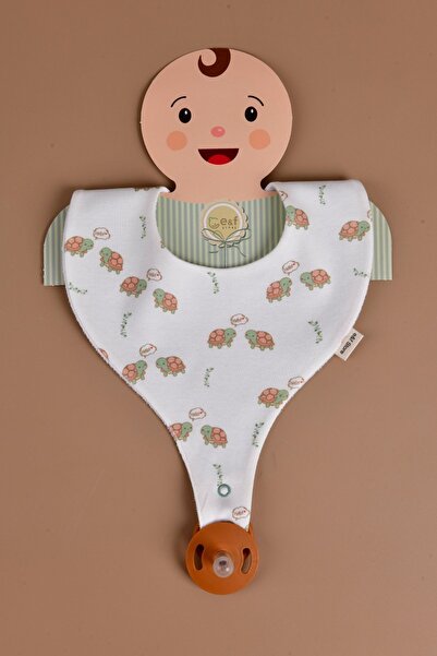 e&f Store Turtle Patterned Liquid-Proof Pacifier Holder - Baby Bib
