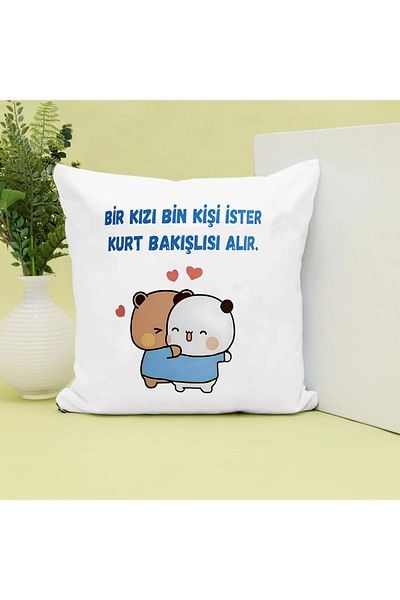 GünayStore Mochi Cat Printed Pillow with the words "A Girl Wants a Thousand People, but She Gets a Girl with Wolf Looks"
