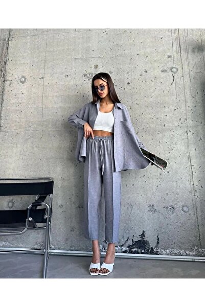 ZoeFlower Vászon női ing és nadrág szett - húzózsinóros kivitel