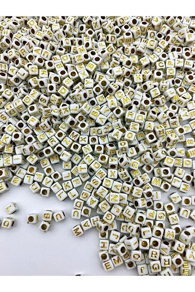 Hobimos 7X7Mm White Gold Letter Beads - Dice Jewelry Beads, 50Gr~300Pcs
