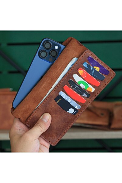 RETROTR El Yapımı Hakiki Deri Uzun Cüzdan İPhone Telefon kılıfı