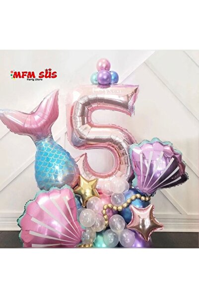 MFM Set de baloane din folie pentru ziua de naștere, cu numărul 5, cu stele d...