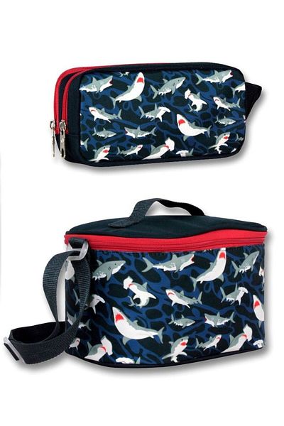 ÜMİT ÇANTA Ümit Çanta Boy's Insulated Lunch Box and Pen Holder Set - Navy Blue Red Shark