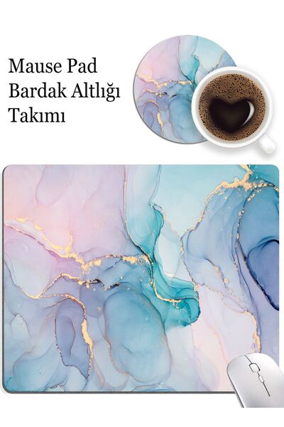 Genel Markalar Yeşil Mermer Desenli Su geçirmez Kaymaz Taban Mause Pad (fare) ve Bardak Altlığı Takım