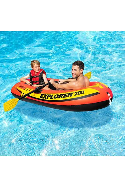 Intex طقم قارب ركوب قابل للنفخ مع مجرفة - إكسبلورر 200-185x94x41 سم، لحمام السباحة والبحر