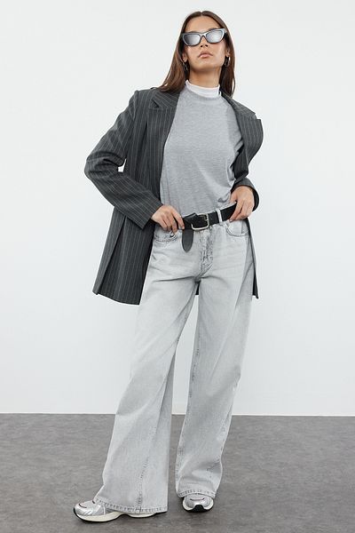 Trendyol Collection Graue Palazzo-Jeans mit hoher Taille – extra breites Bein TWOAW25JE00102