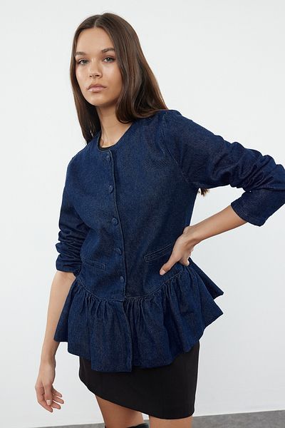 Trendyol Collection Nabíraná tmavě modrá džínová bunda - TWOAW25CE00019