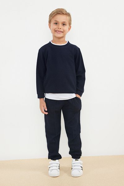 TRENDYOLKIDS Navy Blue Boys' Plain Knitted Bottom-Top Suit Tkdaw25Au00020