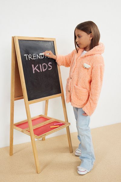 TRENDYOLKIDS Girl's Plush Knitted Jacket - Hooded and Pocket, TKDAW25CE00003
