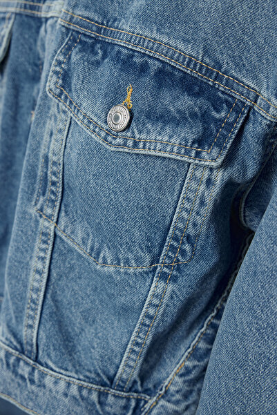 Trendyol Collection Jachetă de blugi albastră supradimensionată - Detaliu cu cusături, TWOAW25CE00014