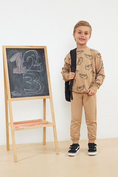 TRENDYOLKIDS Cotton Camel Printed Top and Bottom Set - Tkdaw25Au00003