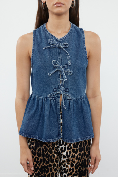 Trendyol Collection Modrá přední sukně vypasovaná džínová vesta Twoss24Ye00047