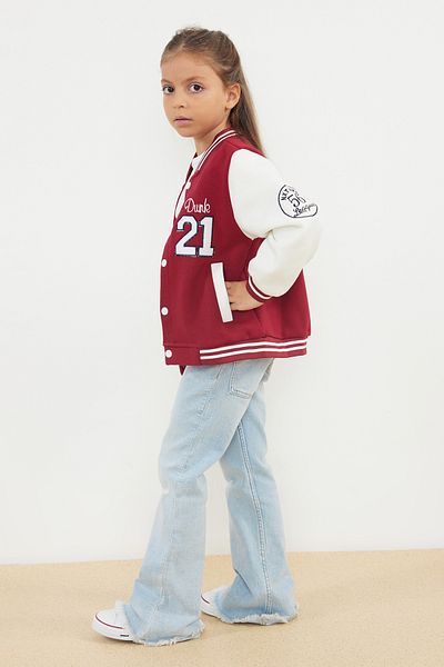 TRENDYOLKIDS Claret Red Unisex Children's Printed Bomber Knitted Jacket Tkdaw25Ce00004