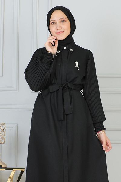 Modamihram Black Ferace - with Stone DeTail and Zipper 19208