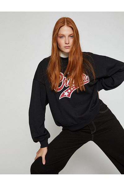 Koton Crew Neck Sweatshirt Embroidered