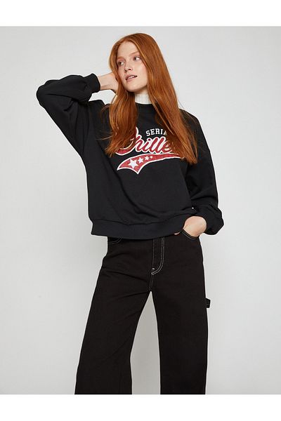 Koton Crew Neck Sweatshirt Embroidered