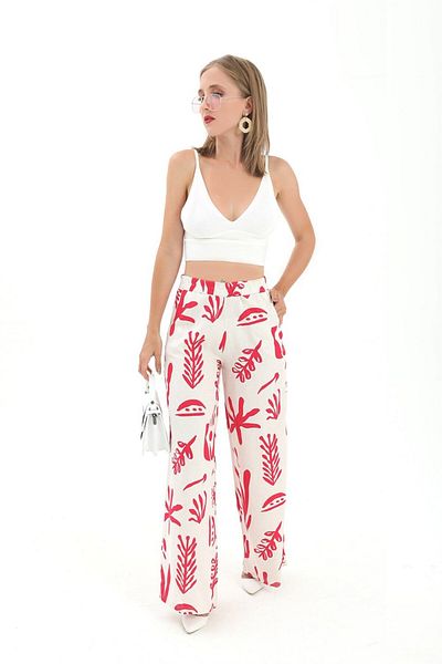VAPUR Fuchsia Linen Wide Leg Trousers - Printed