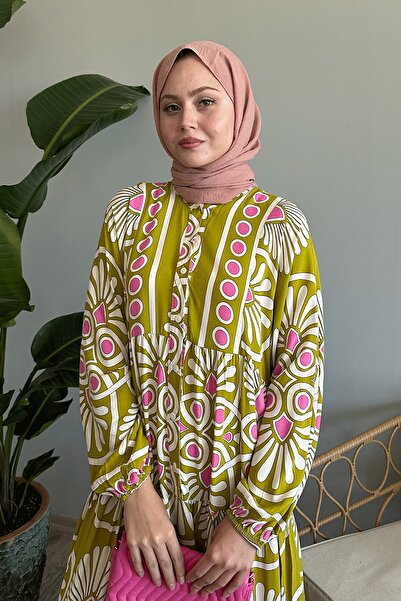 InStyle Oil Green Viscose Polka Dot Dress