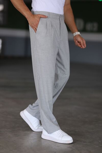 Bürke Baggy Çift Pileli GRİ Renk Beli Lastikli Kaliteli Rahat Kesim Klasik Bol Paça Baggy Pantolon