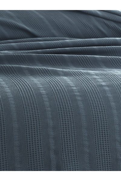 Sevim بيكيه وافل مزدوج 210×230 سم، 100% قطن، تصميم قرص العسل، نيلي