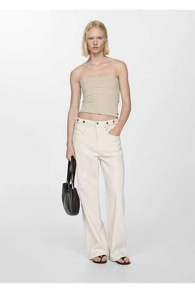MANGO Woman Versatile Buttoned Wideleg Jean Trousers